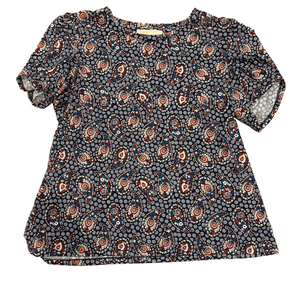 Michael Kors Blue Paisley  Short Sleeve Blouse with tulip sleeves